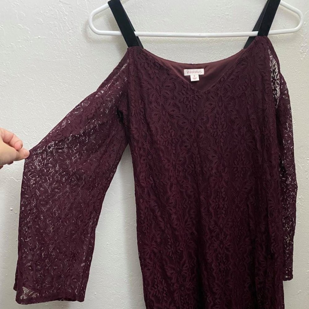 Xhilaration Maroon Lace Off The Shoulder Velvet Strap Dress